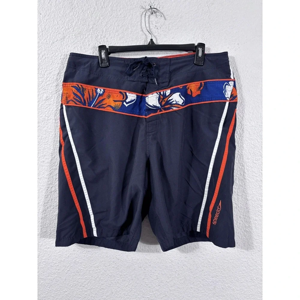Speedo Swim Trunks Mens XL Blue Orange Floral Hawaiian Board Shorts Lined